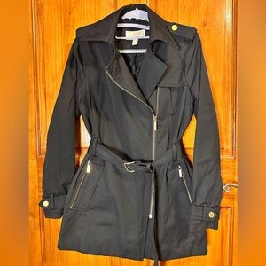Michaels Kors Black Women's Trench Coat with Gold Accents